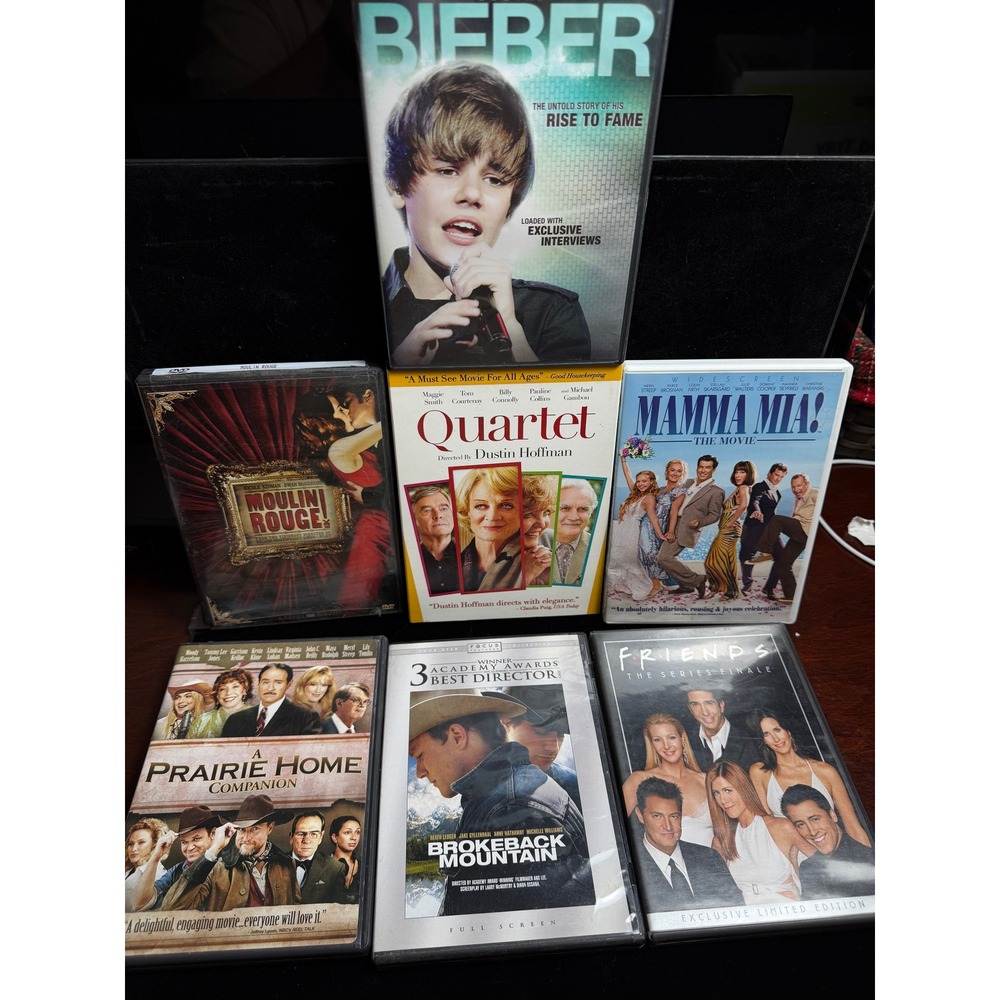 DVD Bundle Lot 7 Movies Brokeback Mountain Mamma Mia Moulin Rouge Friends Bieber